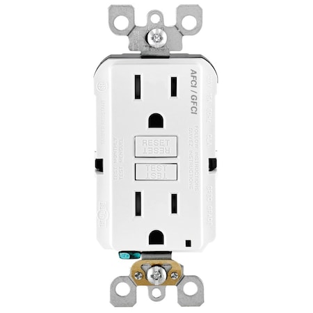 Leviton Straight Blade Receptacle, 5-15R, 15 A, 125V AC, 2 Pole, 3 Wire, Self-Grounded 112-AGTR1-00W